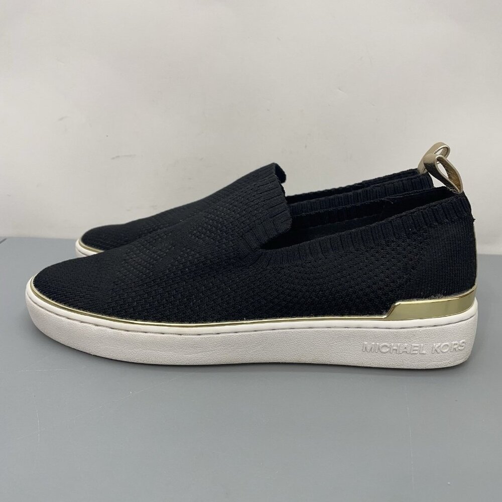 Michael Kors Skyler Knit Sneakers Loafers Slip On Black Gold Womens 8.5 - Picture 6 of 14
